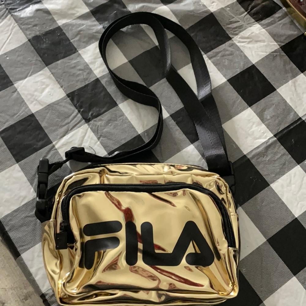 New Fila Women’s Black Gold Shoulder Adjustable Straps Crossbody Waist Bag